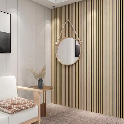 Tech Oak Walnut Veneer de madeira Madeira PET Painéis de parede absorventes de ruído Painel acústico de laje de madeira